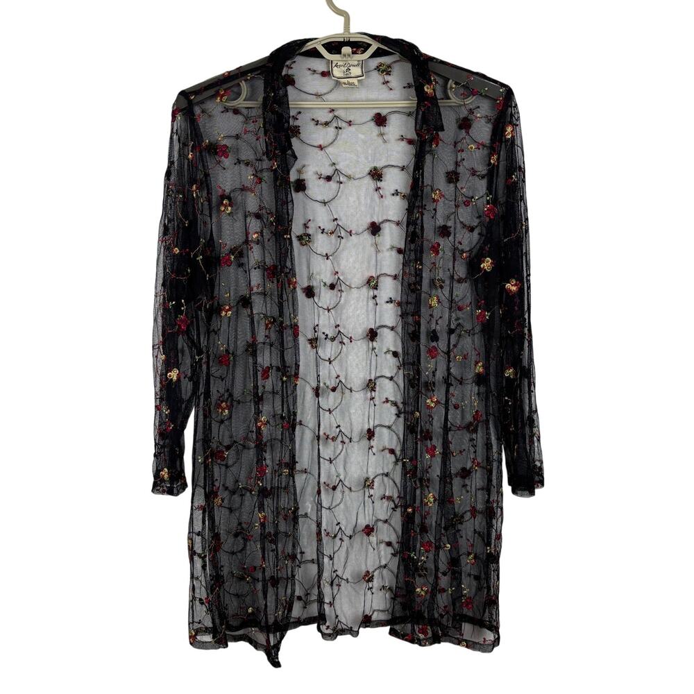 April Cornel Vintage tulle mesh floral embroidered jacket Large goth grunge